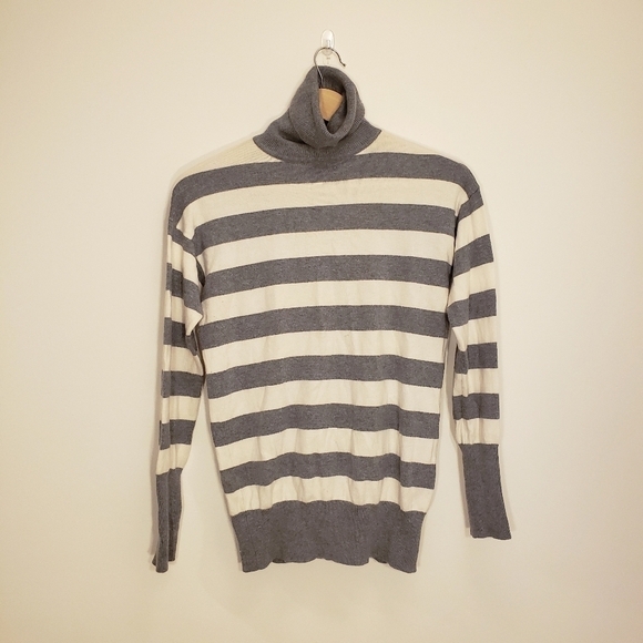 GAP Grey Cream Striped Cashmere Blend Turtleneck - Picture 1 of 8